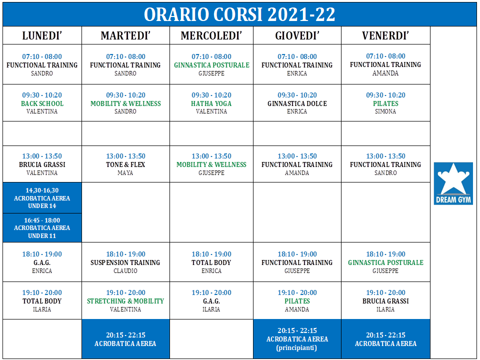 ORARIO CORSI 2021-22!